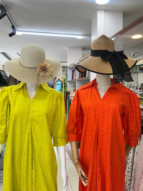 Cotton Embroidered Turn Down Collar Casual Dress